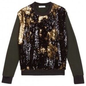 Sandro gold and black sequin cotton army green sweatshirt size small